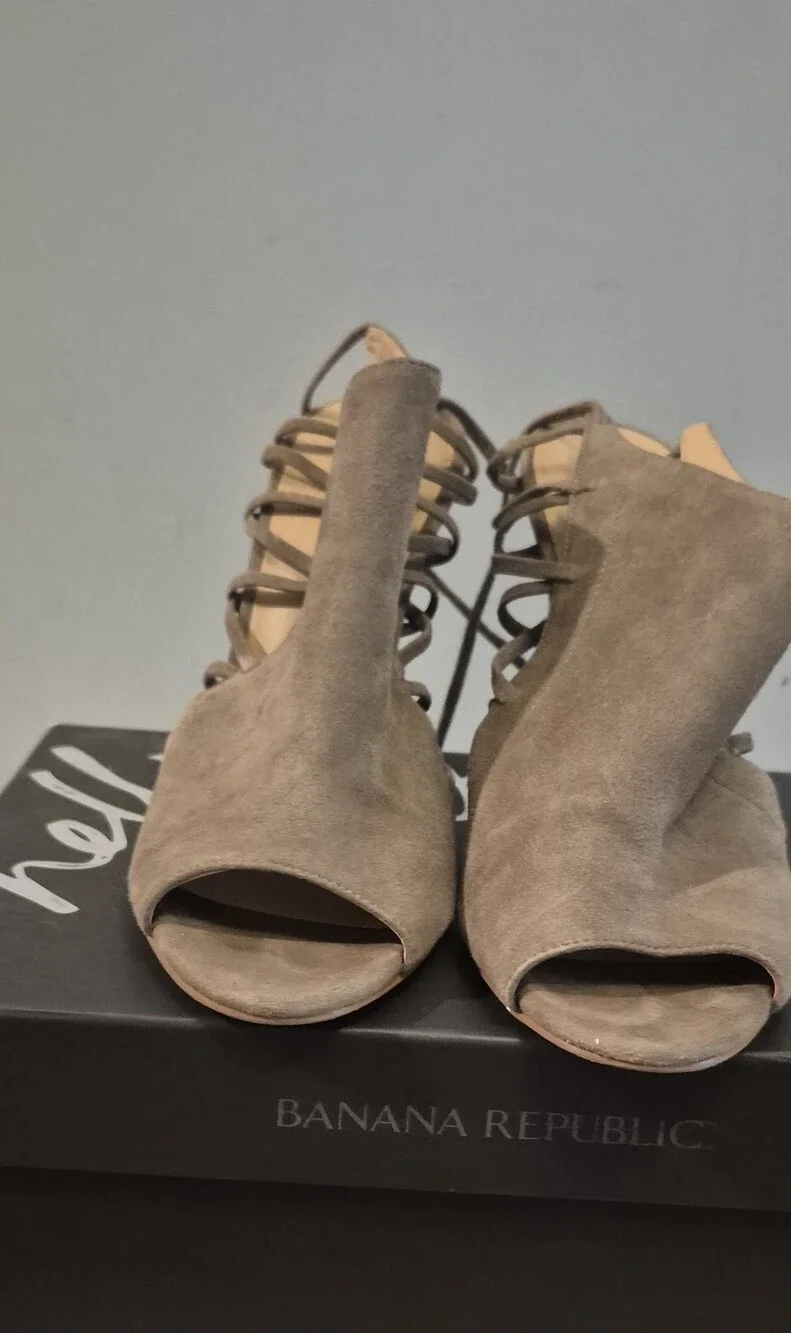 Banana Republic Taupe Suede Lace-Up Peep Toe Heels